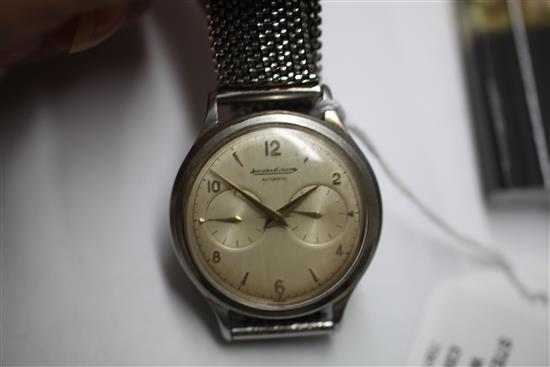 A gentlemans 1950s? stainless steel Jaeger LeCoultre automatic chronograph back-winding wrist watch,